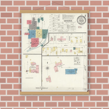 Old map wall art mockup — magnetic wood frame on brick wall — Sanborn Fire Insurance Map from Jasper, Dubois County, Indiana (1909) - Complete Map Set
