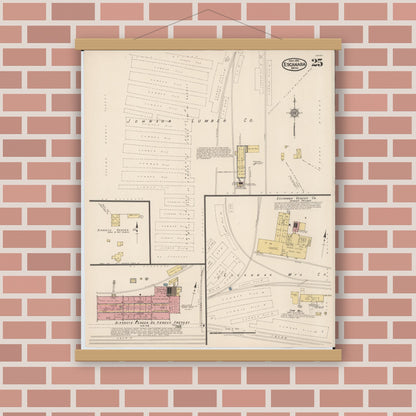 Old map wall art mockup — magnetic wood frame on brick wall — Sanborn Fire Insurance Map from Escanaba, Delta County, Michigan (1921), Sheet #0025