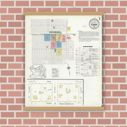 Old map wall art mockup — magnetic wood frame on brick wall — Sanborn Fire Insurance Map from Quanah, Hardeman County, Texas (1915) - Complete Map Set