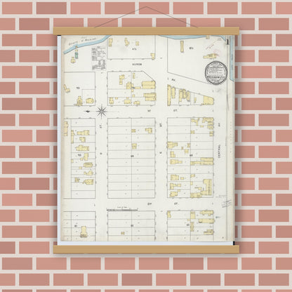 Old map wall art mockup — magnetic wood frame on brick wall — Sanborn Fire Insurance Map from Mackinaw City, Cheboygan County, Michigan (1895) - Complete Map Set