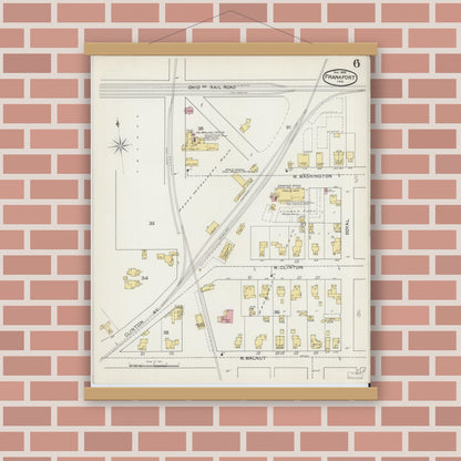 Old map wall art mockup — magnetic wood frame on brick wall — Sanborn Fire Insurance Map from Frankfort, Clinton County, Indiana (1892), Sheet #0006