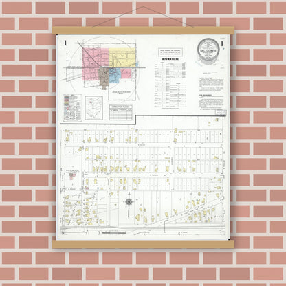 Old map wall art mockup — magnetic wood frame on brick wall — Sanborn Fire Insurance Map from McComb, Hancock County, Ohio (1946) - Complete Map Set