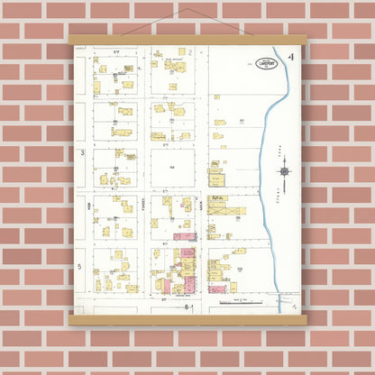 Old map wall art mockup — magnetic wood frame on brick wall — Sanborn Fire Insurance Map from Lakeport, Lake County, California (1911), Sheet #0004