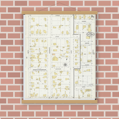 Old map wall art mockup — magnetic wood frame on brick wall — Sanborn Fire Insurance Map from Tawas City, Iosco County, Michigan (1898), Sheet #0009