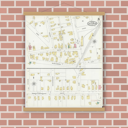 Old map wall art mockup — magnetic wood frame on brick wall — Sanborn Fire Insurance Map from Ballston Spa, Saratoga County, New York (1904), Sheet #0003