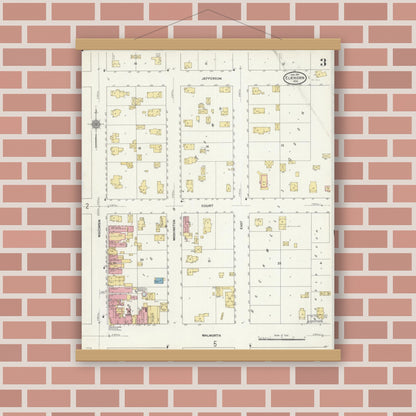 Old map wall art mockup — magnetic wood frame on brick wall — Sanborn Fire Insurance Map from Elkhorn, Walworth County, Wisconsin (1911), Sheet #0003