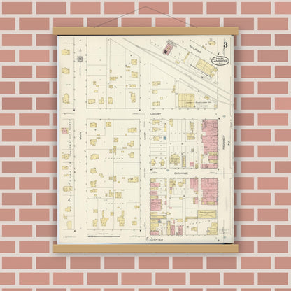 Old map wall art mockup — magnetic wood frame on brick wall — Sanborn Fire Insurance Map from Cambridge, Henry County, Illinois (1913), Sheet #0003