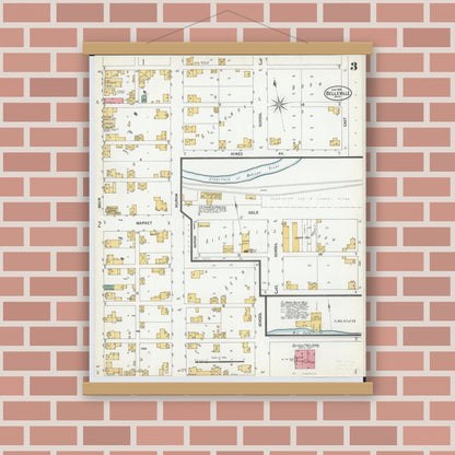 Old map wall art mockup — magnetic wood frame on brick wall — Sanborn Fire Insurance Map from Bellville, Richland County, Ohio (1900), Sheet #0003