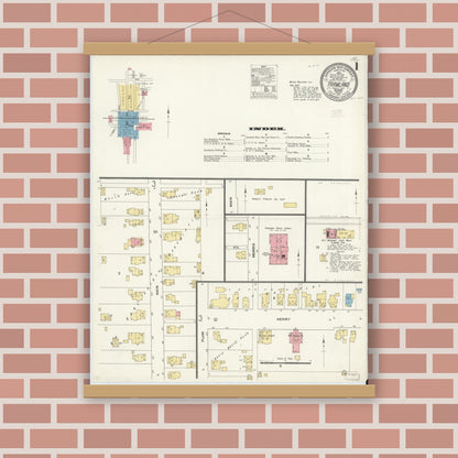 Old map wall art mockup — magnetic wood frame on brick wall — Sanborn Fire Insurance Map from Farmland, Randolph County, Indiana (1911) - Complete Map Set