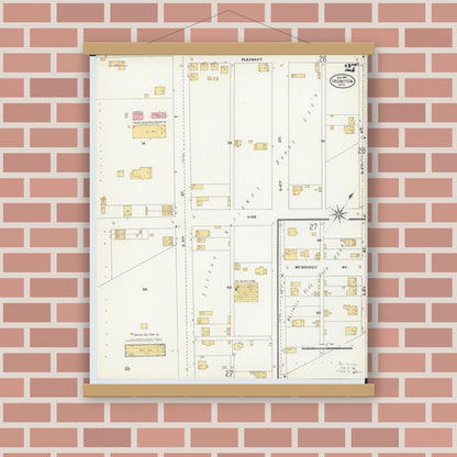 Old map wall art mockup — magnetic wood frame on brick wall — Sanborn Fire Insurance Map from Ironton, Lawrence County, Ohio (1904), Sheet #0027