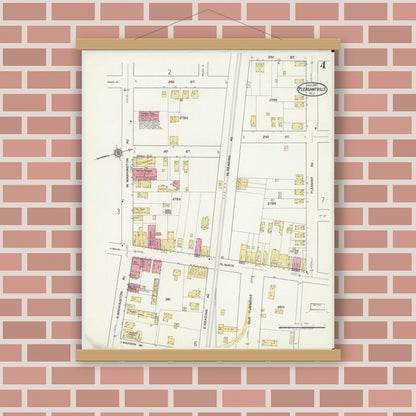 Old map wall art mockup — magnetic wood frame on brick wall — Sanborn Fire Insurance Map from Pleasantville, Atlantic County, New Jersey (1917), Sheet #0004