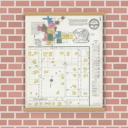 Old map wall art mockup — magnetic wood frame on brick wall — Sanborn Fire Insurance Map from Mount Pleasant, Titus County, Texas (1920) - Complete Map Set