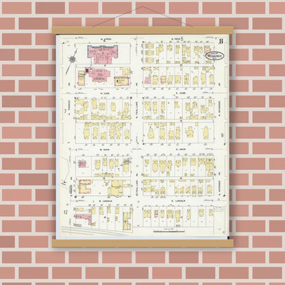 Old map wall art mockup — magnetic wood frame on brick wall — Sanborn Fire Insurance Map from Negaunee, Marquette County, Michigan (1911), Sheet #0008