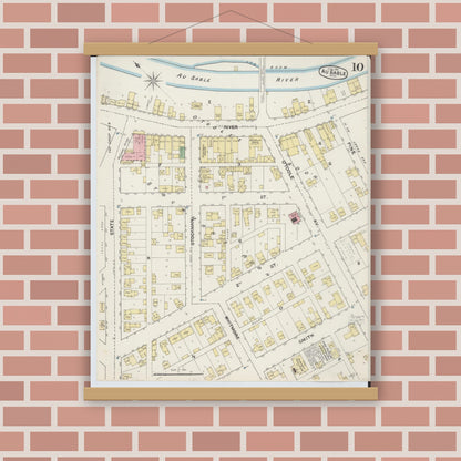 Old map wall art mockup — magnetic wood frame on brick wall — Sanborn Fire Insurance Map from Oscoda, Iosco County, Michigan (1890), Sheet #0010