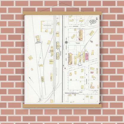 Old map wall art mockup — magnetic wood frame on brick wall — Sanborn Fire Insurance Map from Viroqua, Vernon County, Wisconsin (1911), Sheet #0005