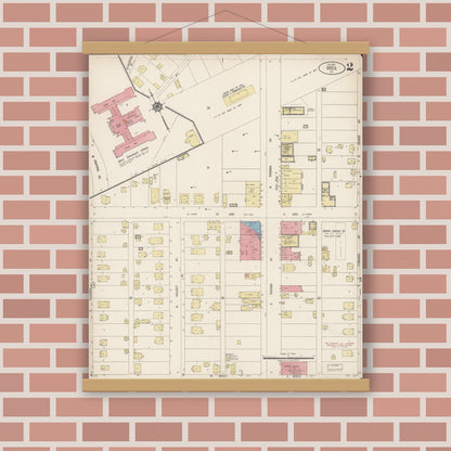 Old map wall art mockup — magnetic wood frame on brick wall — Sanborn Fire Insurance Map from Brea, Orange County, California (1920), Sheet #0002