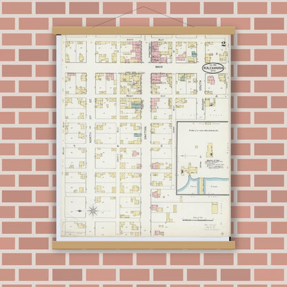 Old map wall art mockup — magnetic wood frame on brick wall — Sanborn Fire Insurance Map from West Alexandria, Preble County, Ohio (1892), Sheet #0002