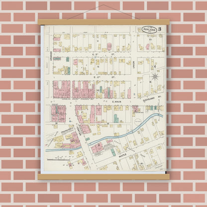 Old map wall art mockup — magnetic wood frame on brick wall — Sanborn Fire Insurance Map from Ashland, Ashland County, Ohio (1888), Sheet #0003
