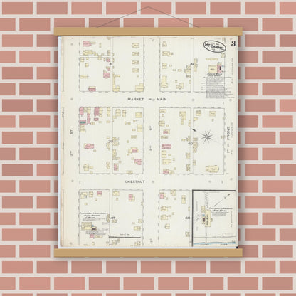 Old map wall art mockup — magnetic wood frame on brick wall — Sanborn Fire Insurance Map from Mount Carmel, Wabash County, Illinois (1886), Sheet #0003