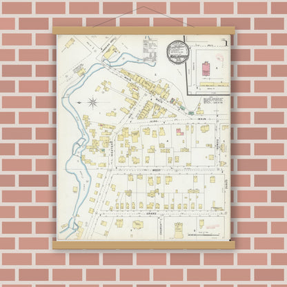 Old map wall art mockup — magnetic wood frame on brick wall — Sanborn Fire Insurance Map from Marlborough, Ulster County, New York (1895), Sheet #0001