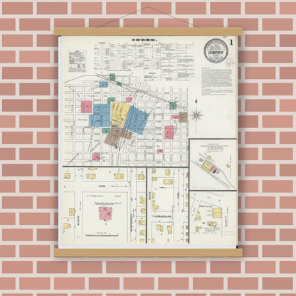 Old map wall art mockup — magnetic wood frame on brick wall — Sanborn Fire Insurance Map from Champaign, Champaign County, Illinois (1902) - Complete Map Set