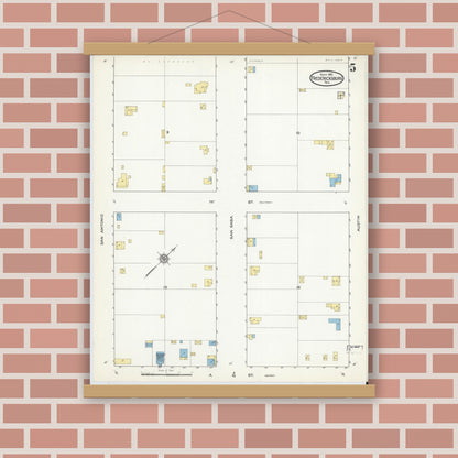 Old map wall art mockup — magnetic wood frame on brick wall — Sanborn Fire Insurance Map from Fredericksburg, Gillespie County, Texas (1915), Sheet #0005