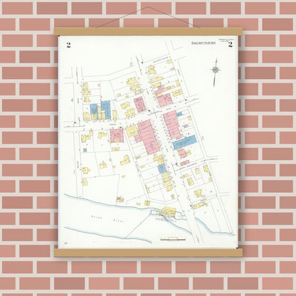Old map wall art mockup — magnetic wood frame on brick wall — Sanborn Fire Insurance Map from Monroeville, Huron County, Ohio (1939), Sheet #0002