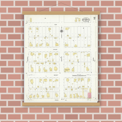 Old map wall art mockup — magnetic wood frame on brick wall — Sanborn Fire Insurance Map from Whitewright, Grayson County, Texas (1911), Sheet #0002