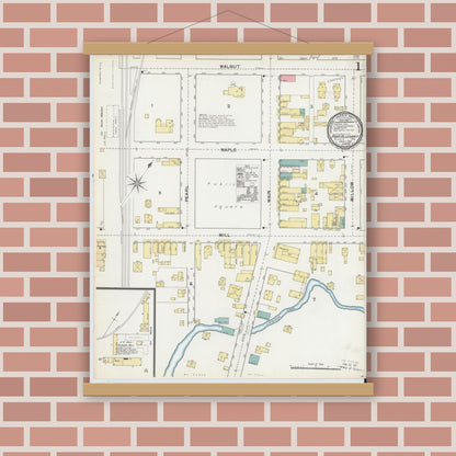 Old map wall art mockup — magnetic wood frame on brick wall — Sanborn Fire Insurance Map from Port Allegany, McKean County, Pennsylvania (1892) - Complete Map Set