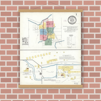 Old map wall art mockup — magnetic wood frame on brick wall — Sanborn Fire Insurance Map from Willits, Mendocino County, California (1911) - Complete Map Set