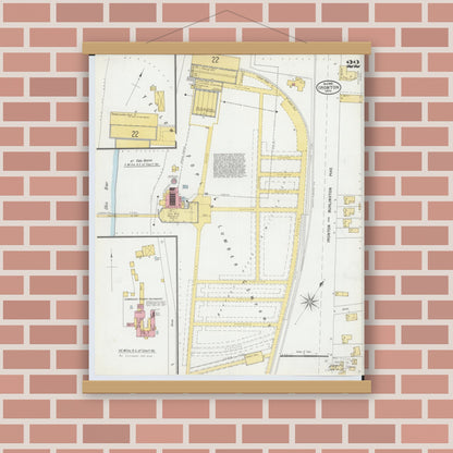 Old map wall art mockup — magnetic wood frame on brick wall — Sanborn Fire Insurance Map from Ironton, Lawrence County, Ohio (1900), Sheet #0022