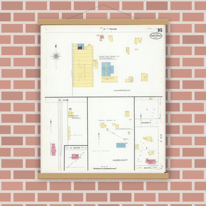 Old map wall art mockup — magnetic wood frame on brick wall — Sanborn Fire Insurance Map from Owatonna, Steele County, Minnesota (1909), Sheet #0016