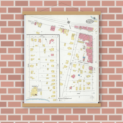 Old map wall art mockup — magnetic wood frame on brick wall — Sanborn Fire Insurance Map from Blissfield, Lenawee County, Michigan (1919), Sheet #0003