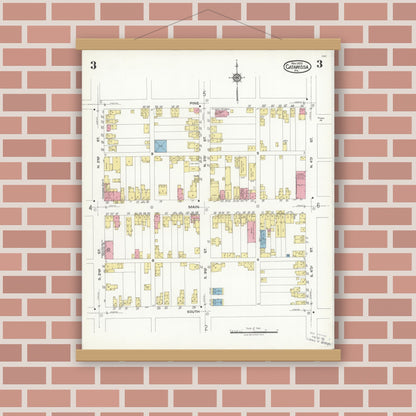 Old map wall art mockup — magnetic wood frame on brick wall — Sanborn Fire Insurance Map from Catawissa, Columbia County, Pennsylvania (1923), Sheet #0003