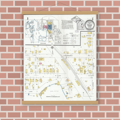 Old map wall art mockup — magnetic wood frame on brick wall — Sanborn Fire Insurance Map from Orion, Oakland County, Michigan (1926) - Complete Map Set