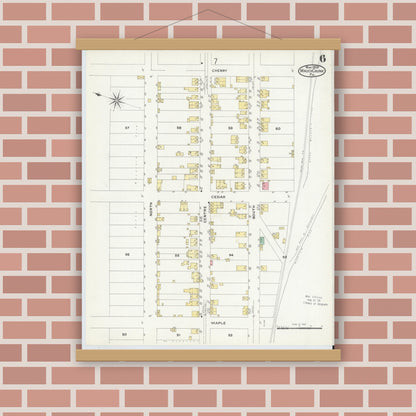 Old map wall art mockup — magnetic wood frame on brick wall — Sanborn Fire Insurance Map from Mauch Chunk, Carbon County, Pennsylvania (1908), Sheet #0006