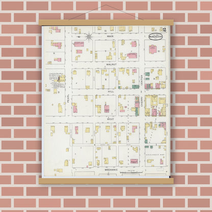 Old map wall art mockup — magnetic wood frame on brick wall — Sanborn Fire Insurance Map from Winchester, Scott County, Illinois (1894), Sheet #0002