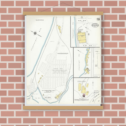 Old map wall art mockup — magnetic wood frame on brick wall — Sanborn Fire Insurance Map from Ashland, Ashland County, Wisconsin (1909), Sheet #0035