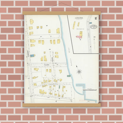 Old map wall art mockup — magnetic wood frame on brick wall — Sanborn Fire Insurance Map from Nyack, Rockland County, New York. (1903), Sheet #0002