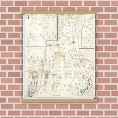 Old map wall art mockup — magnetic wood frame on brick wall — Sanborn Fire Insurance Map from Chesaning, Saginaw County, Michigan (1944), Sheet #0004