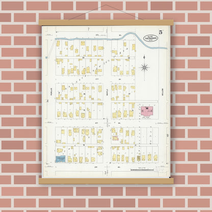 Old map wall art mockup — magnetic wood frame on brick wall — Sanborn Fire Insurance Map from Two Harbors, Lake County, Minnesota (1907), Sheet #0005