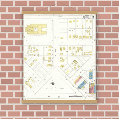 Old map wall art mockup — magnetic wood frame on brick wall — Sanborn Fire Insurance Map from Brawley, Imperial County, California (1922), Sheet #0007