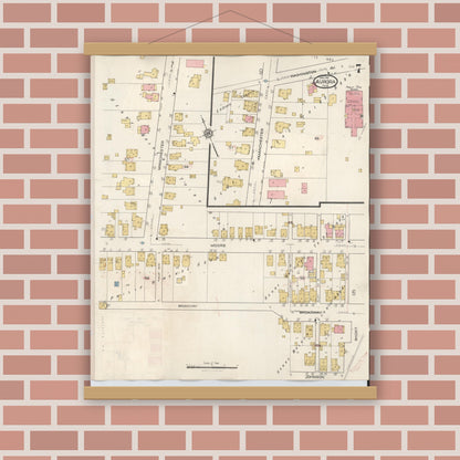 Old map wall art mockup — magnetic wood frame on brick wall — Sanborn Fire Insurance Map from Aurora, Dearborn County, Indiana (1935), Sheet #0007
