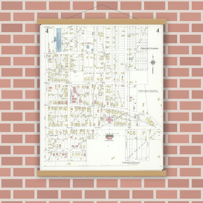 Old map wall art mockup — magnetic wood frame on brick wall — Sanborn Fire Insurance Map from Harrison, Hamilton County, Ohio (1938), Sheet #0004