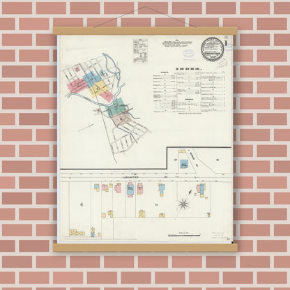 Old map wall art mockup — magnetic wood frame on brick wall — Sanborn Fire Insurance Map from Downingtown, Chester County, Pennsylvania (1898) - Complete Map Set