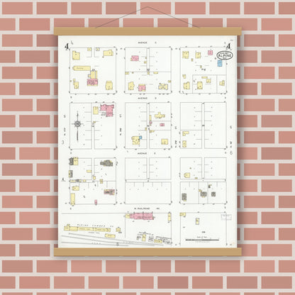 Old map wall art mockup — magnetic wood frame on brick wall — Sanborn Fire Insurance Map from Alpine, Brewster County, Texas (1927), Sheet #0004