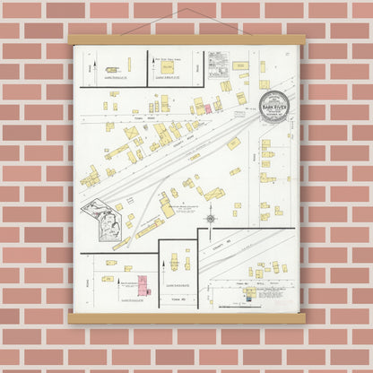 Old map wall art mockup — magnetic wood frame on brick wall — Sanborn Fire Insurance Map from Bark River, Delta County, Michigan (1927), Sheet #0001