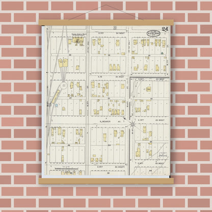 Old map wall art mockup — magnetic wood frame on brick wall — Sanborn Fire Insurance Map from Ashland, Ashland County, Wisconsin (1895), Sheet #0024