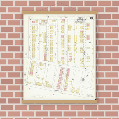 Old map wall art mockup — magnetic wood frame on brick wall — Sanborn Fire Insurance Map from Braddock, Allegheny County, Pennsylvania (1908), Sheet #0019