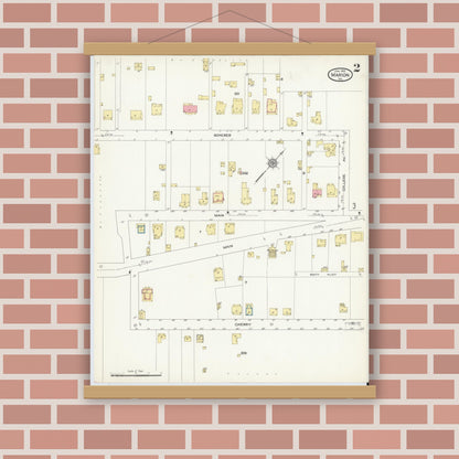 Old map wall art mockup — magnetic wood frame on brick wall — Sanborn Fire Insurance Map from Marion, Smyth County, Virginia (1913), Sheet #0002